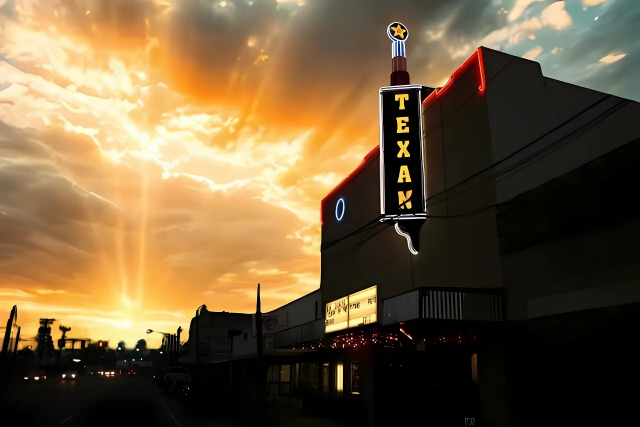 Texan Theater night bkgd Cleveland, TX